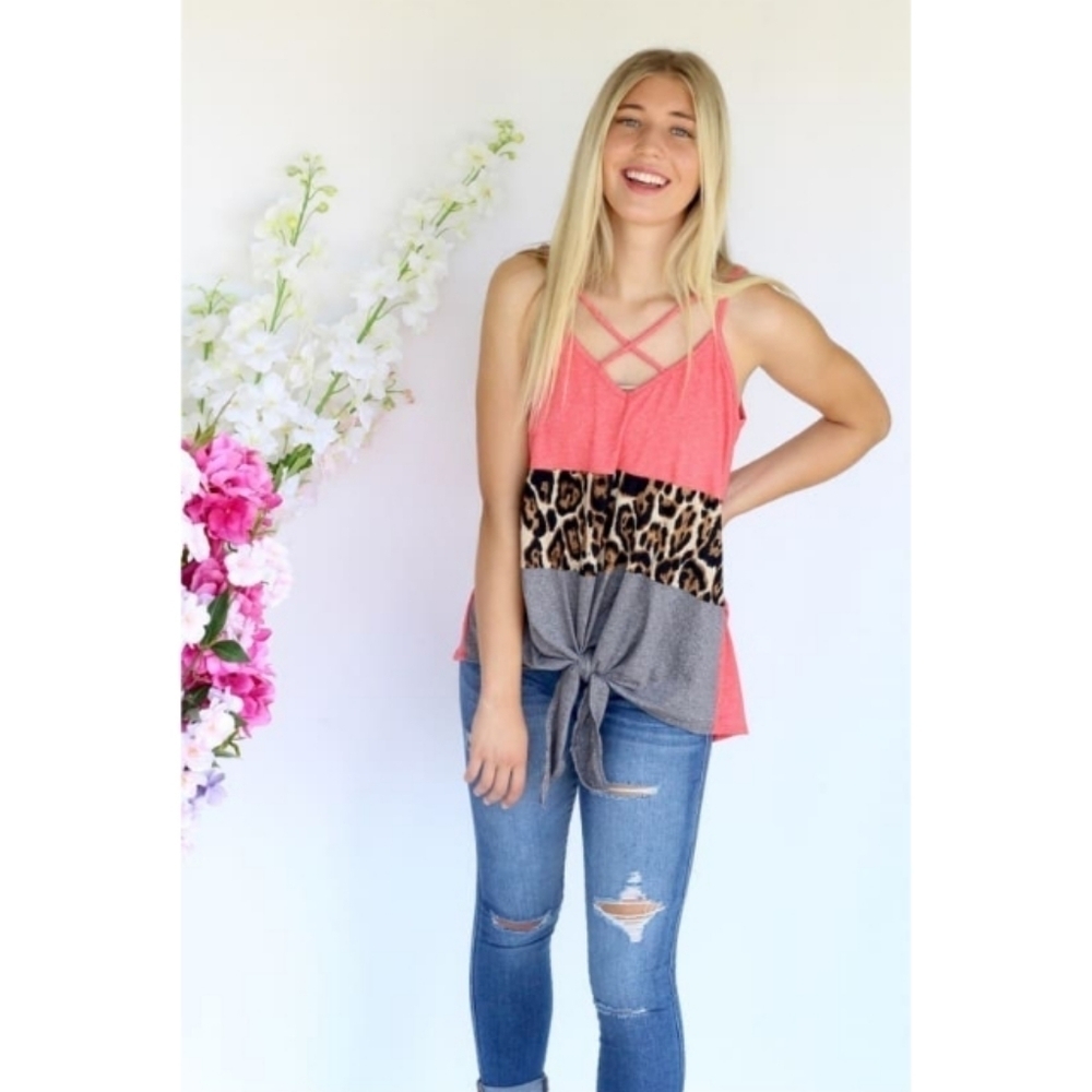 CY Fashion colorblock front tie tank